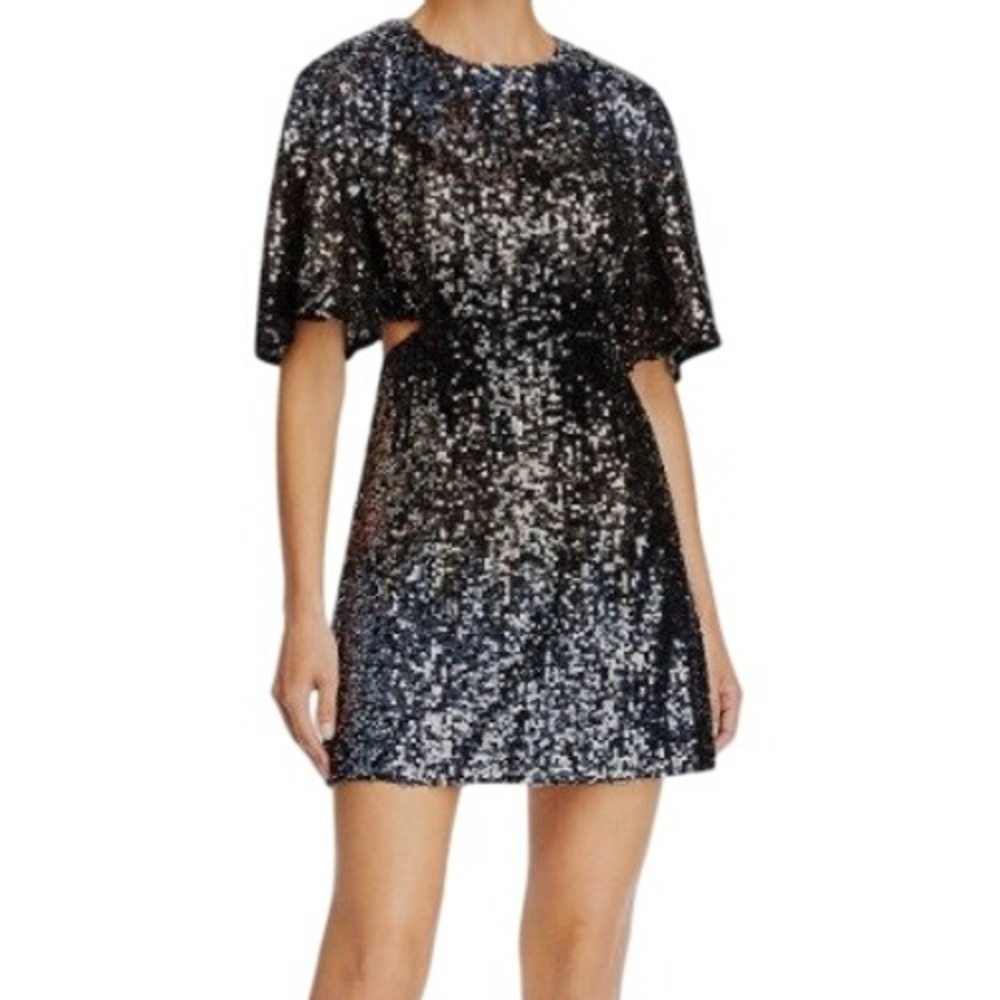 French Connection Black Sequin Cutout Mini Dress Size 2 Party Cocktail